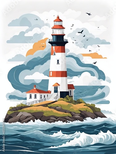 Cartoon lighthouse tower. AI generated illustration