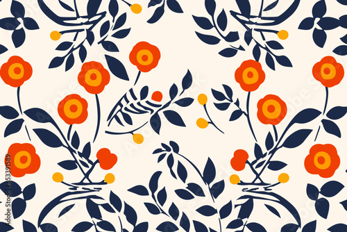 Checkered floral pattern, wallpaper, background, hand-drawn cartoon Illustrations in minimalist vector style