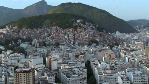 Aerial view of Cantagalo-Pavao-Pavaozinho slums located between Ipanema and Copacabana in Rio de Janeiro, Brazil. photo