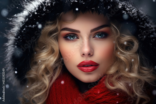 Beauty portrait winter woman model  color make up