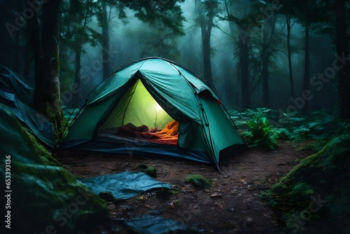 Rain on a tent in the forest, tropic, quiet, calm, peaceful, meditation, or camping.
