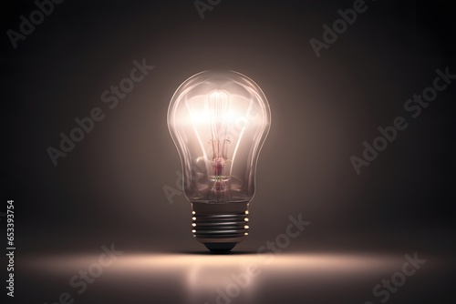 An illuminated fluorescent light bulb on a dark background - 3D render