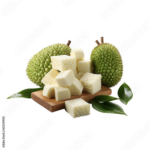 Front close view of healthy bunch of  soursop Annona muricate with leaves on white isolated background.