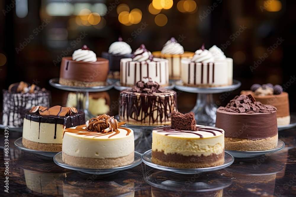 mouthwatering display of assorted cheesecakes, from classic New York to ...