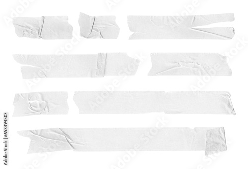 Collection of adhesive tape pieces on transparent background, isolated	