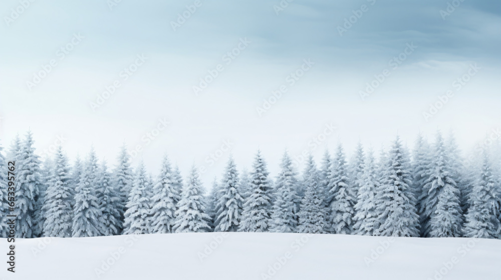 Calm forest trees covered in snow landscape background
