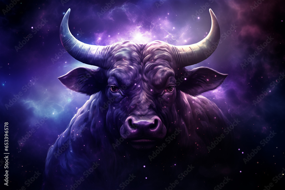 Taurus Horoscope zodiac astrological sign on a purple nebula background Taurus Horoscope zodiac astrological sign on a purple nebula background