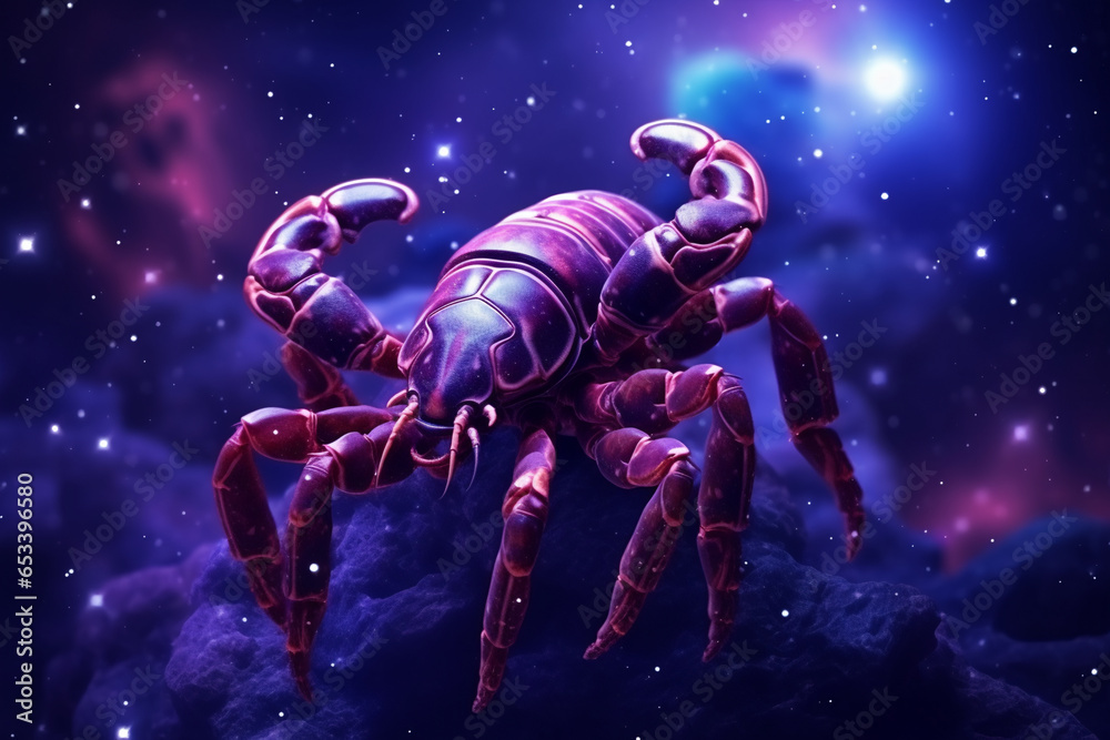 Scorpio, Horoscope zodiac astrological sign on a purple nebula background Scorpio, Horoscope zodiac astrological sign on a purple nebula background