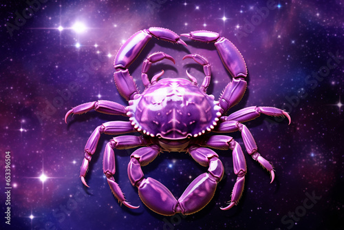 Cancer Horoscope zodiac astrological sign on a purple nebula background