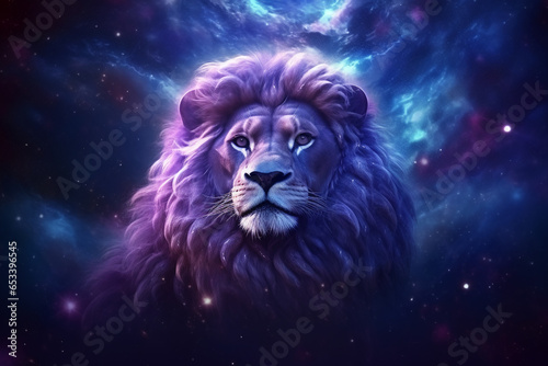 Leo Horoscope zodiac astrological sign on a purple nebula background