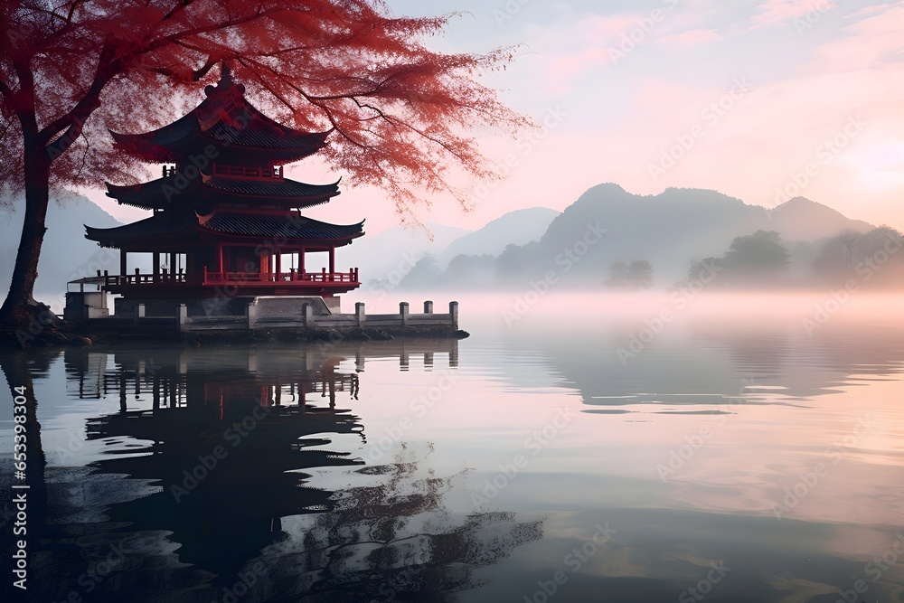 Obraz premium Explore the realistic beauty of Asian landscapes, Generative AI 