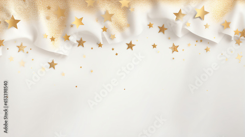 Gold stars on white Christmas holiday banner background