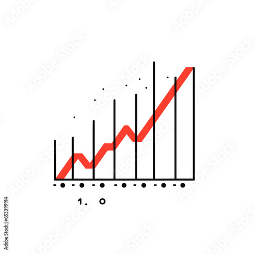 Stock price ticker vector icon in minimalistic, black and red line work, japan web