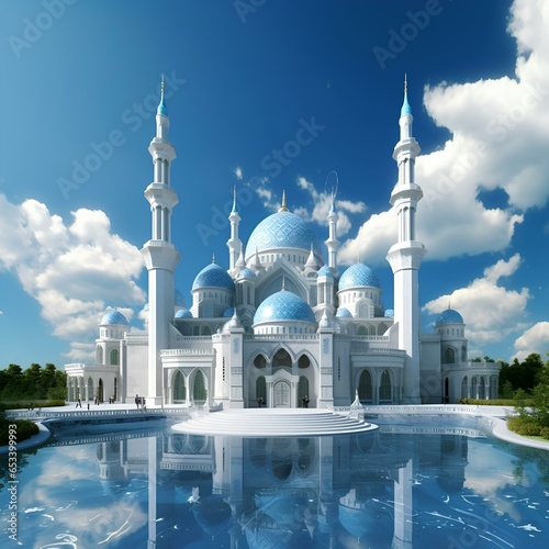 Luxurious mosque with a beautiful blue sky in the background