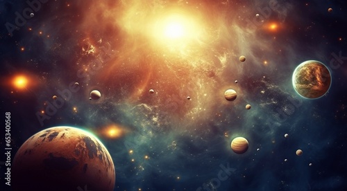 planets with stars, space galaxy background, background with space and planets, planets in the space with stars © Gegham