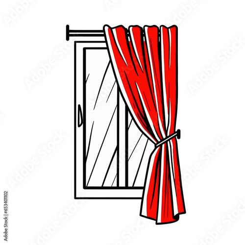 Blackout Curtains vector icon in minimalistic, black and red line work, japan web