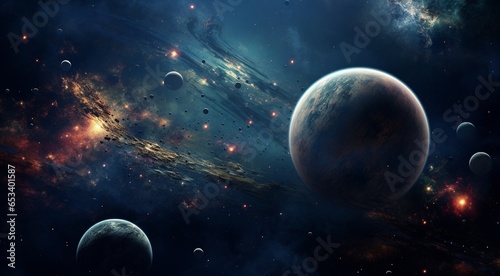planets with stars, space galaxy background, background with space and planets, planets in the space with stars © Gegham