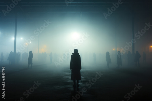 Silhouette of people in fog
