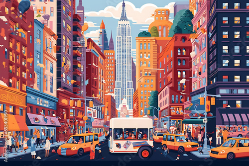 Illustration of a New York city landscape with buildings. Illustration for your design © Canvas Alchemy