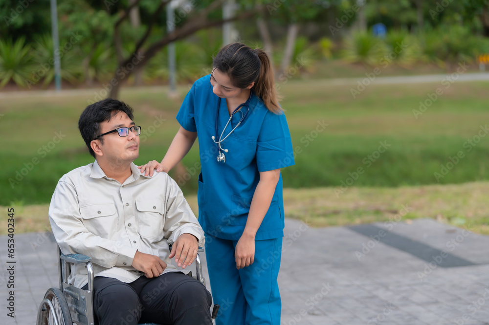 A nurse takes care of a patient at the hospital,Female doctor helping a patient in physical therapy