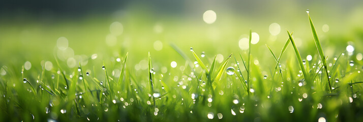 Deken met foto Gras Groen gras met dauwdruppels in de ochtend  © sam