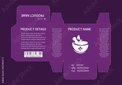 Premium paper box die cut template with 3d mock up, supplement box, square box, Packaging template, Vector illustration 