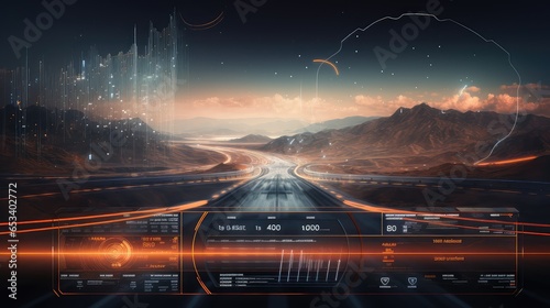 technology route dashboard futuristic illustration navigation city, ui street, satellite data technology route dashboard futuristic