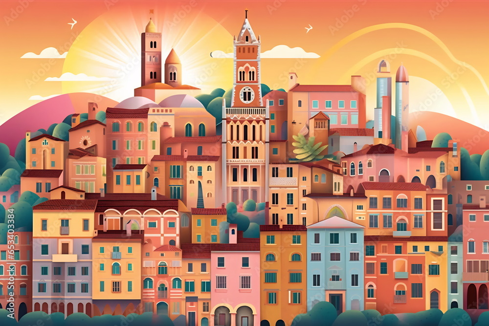Illustration of a Siena city landscape with buildings. Illustration for your design. Illustration of a Siena city landscape with buildings. Illustration for your design.