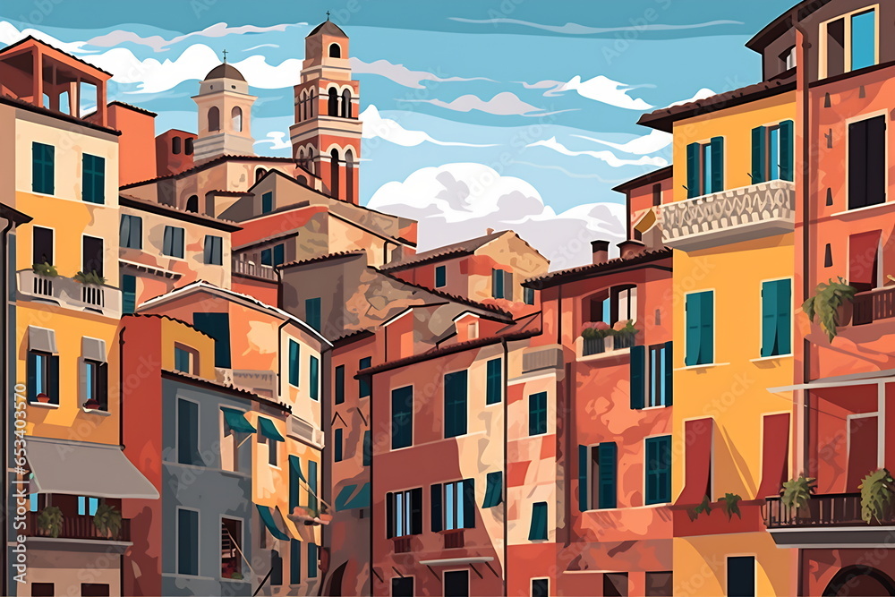 Fototapeta premium Illustration of a Siena city landscape with buildings. Illustration for your design.