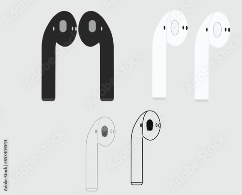 set of vector black-and-white icons for air pods . eps photo