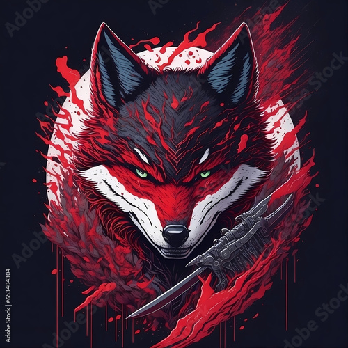 Evil ninja wolf for your protection, a touch of magic in your life, generative AI