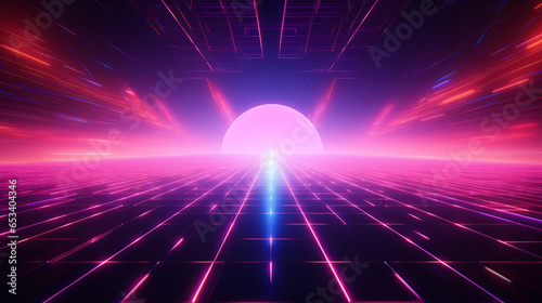 Futuristic 1980s Cyberpunk Background in 3D