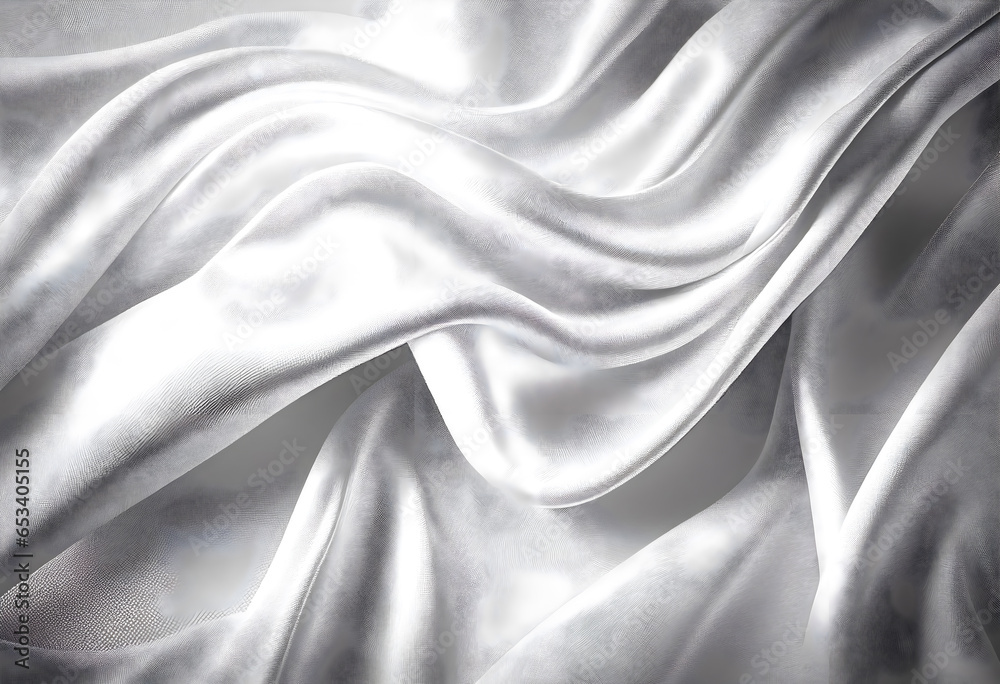 Fototapeta premium High detailed Close up White soft silk fabric clean backround wavy beige satin texture pattern for walllpaper, background and design art work top view Generative Ai