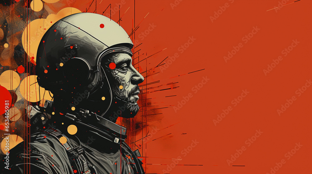 Red Pattern Astronaut Profile Illustration