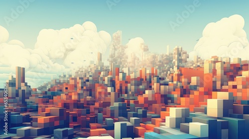 background voxel city landscape illustration design 3d  render modern  futuristic view background voxel city landscape