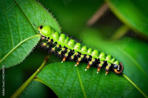green caterpillar on a leaf 4k HD quality photo. 