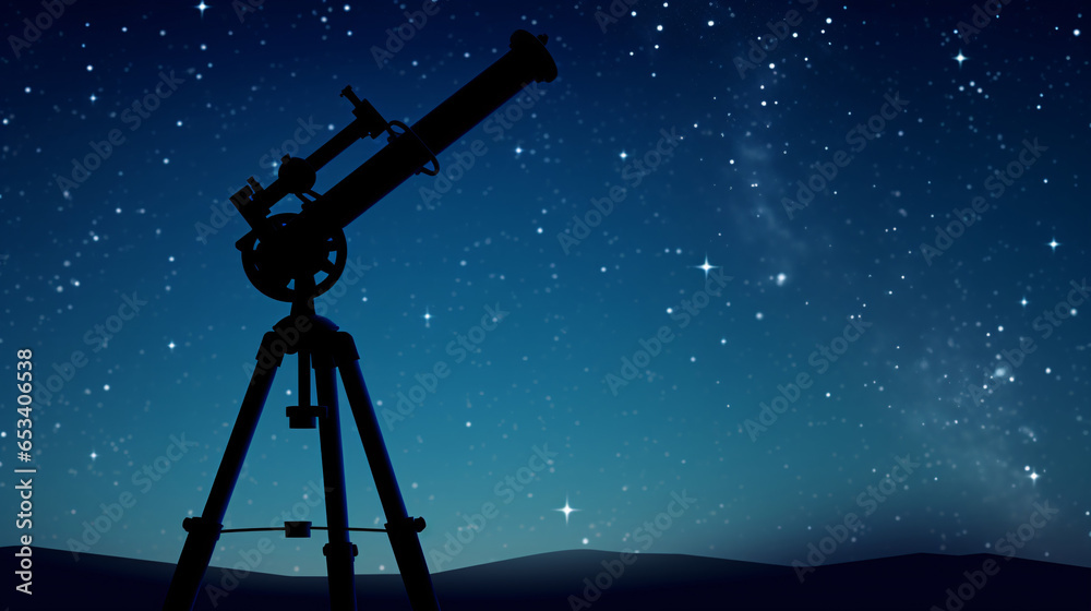 A telescope's silhouette amid a canvas of starry heavens, representing the world of astronomy and star observation.. A telescope's silhouette amid a canvas of starry heavens, representing the world of astronomy and star observation..