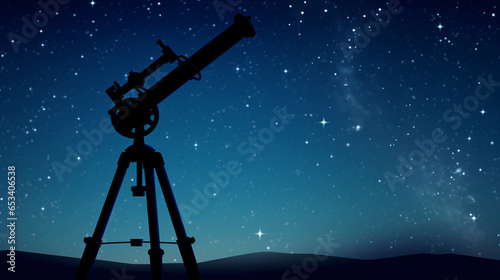 A telescope's silhouette amid a canvas of starry heavens, representing the world of astronomy and star observation..