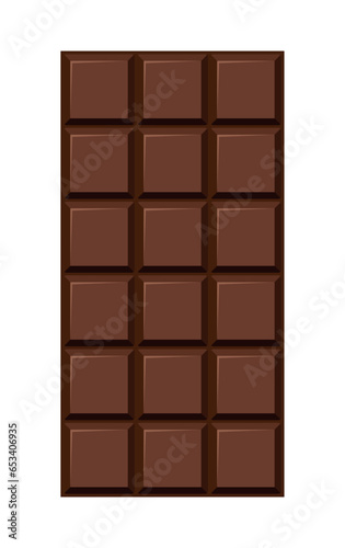 Chocolate bar. Yummy dark bitter milky choco part . Cacao sweet food design. Flat vector illustration isolated on white background.