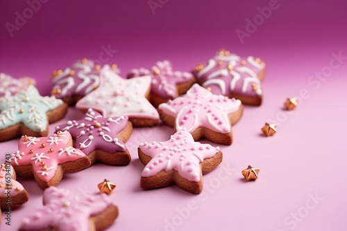 Christmas cookies on pink background
