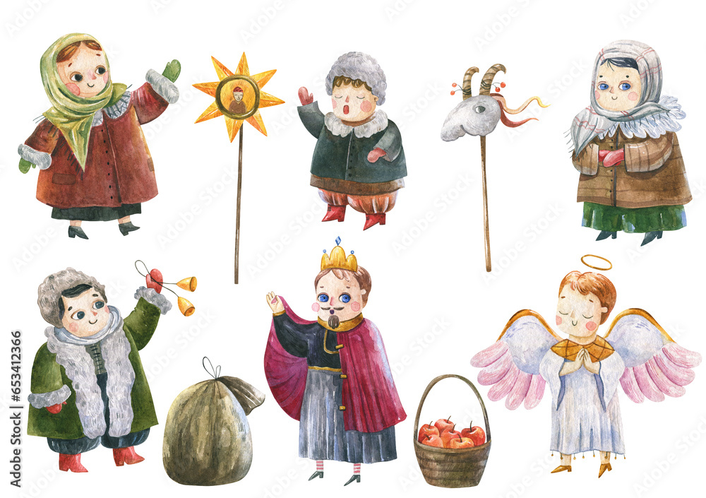 Fototapeta premium Christmas celebrating. Ukrainian Vertep, stars, apples and tradi
