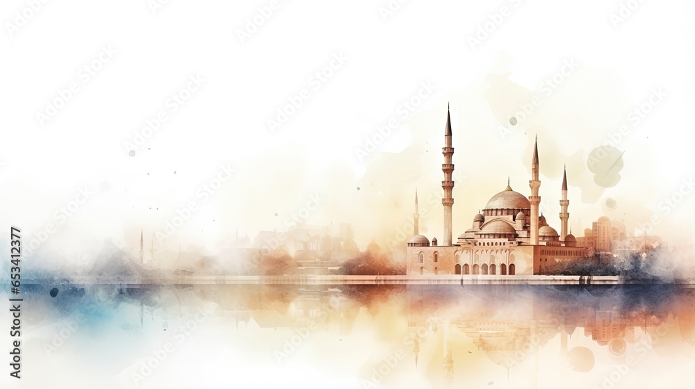 Depicts the minaret of an Islamic mosque, focusing on architectural details, rendered in impressionism style, generative ai
