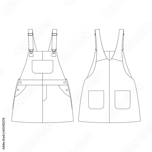 template bib overall skirt vector illustration flat design outline clothing collection