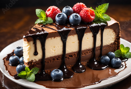 Slice chocolate cheesecake....