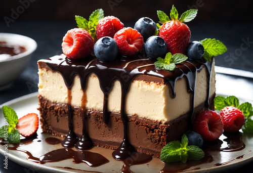 Slice chocolate cheesecake....