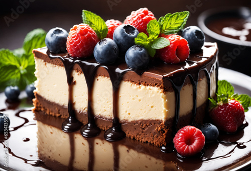 Slice chocolate cheesecake....