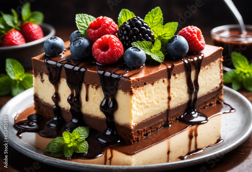 Slice chocolate cheesecake....