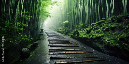 Bamboo forest with steep mo...