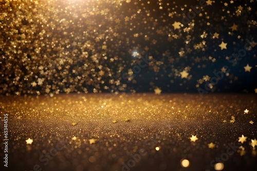Abstract background with gold glowing stars and particle. Generative Ai.