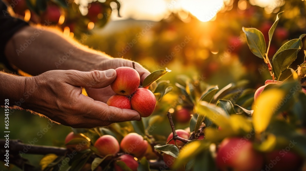 Harvesting apples in an orchard Harvesting apples in an orchard